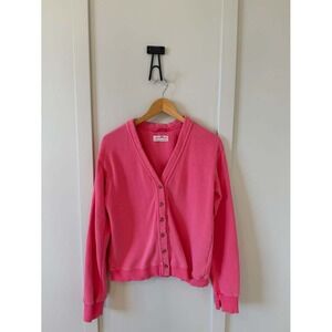 Free People Pink Sweatshirt Cardigan Button Front V-Neck Fleece S/P